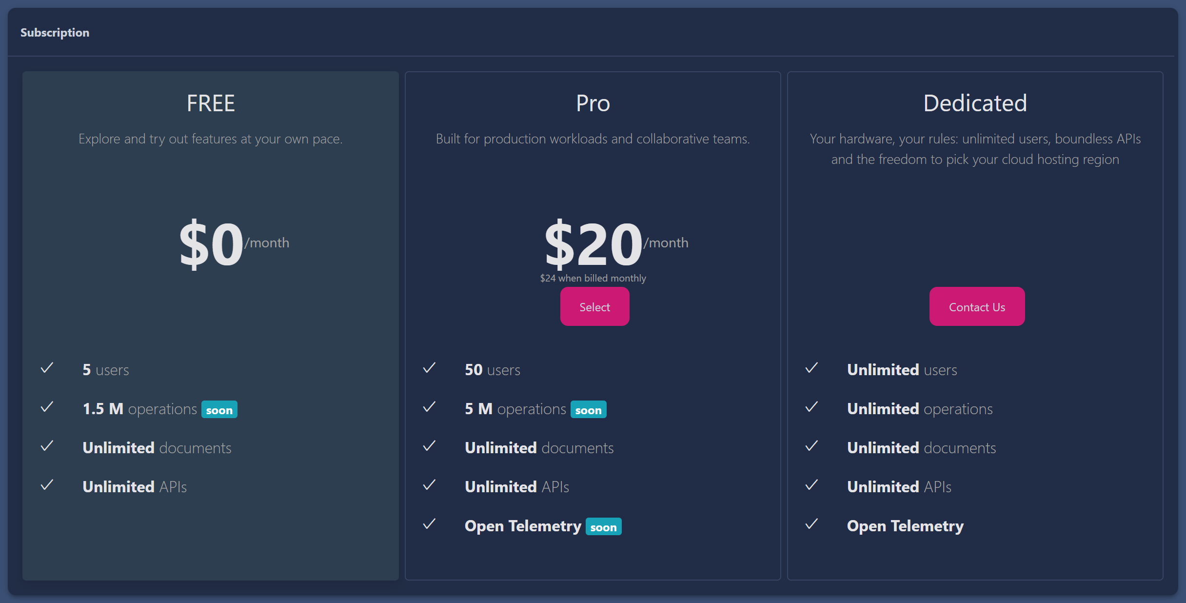 Screenshot showing the subscription